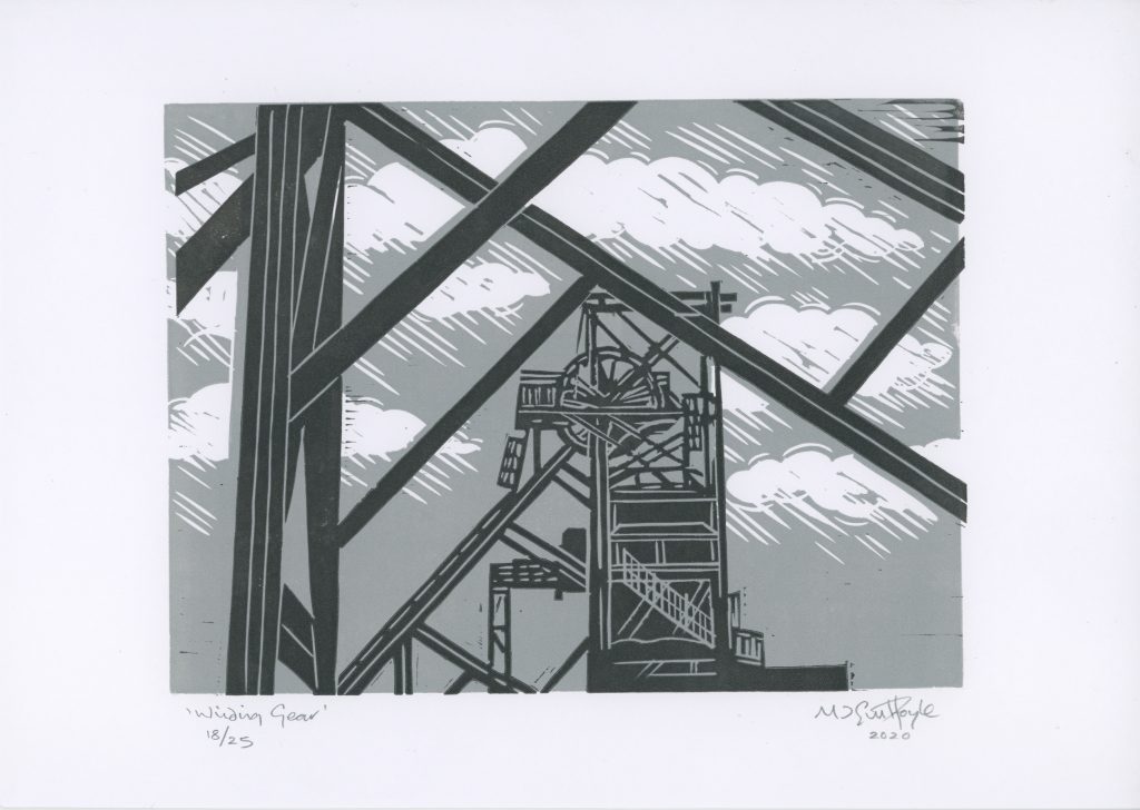 Winding Gear | Original Hand Printed Linocut Print